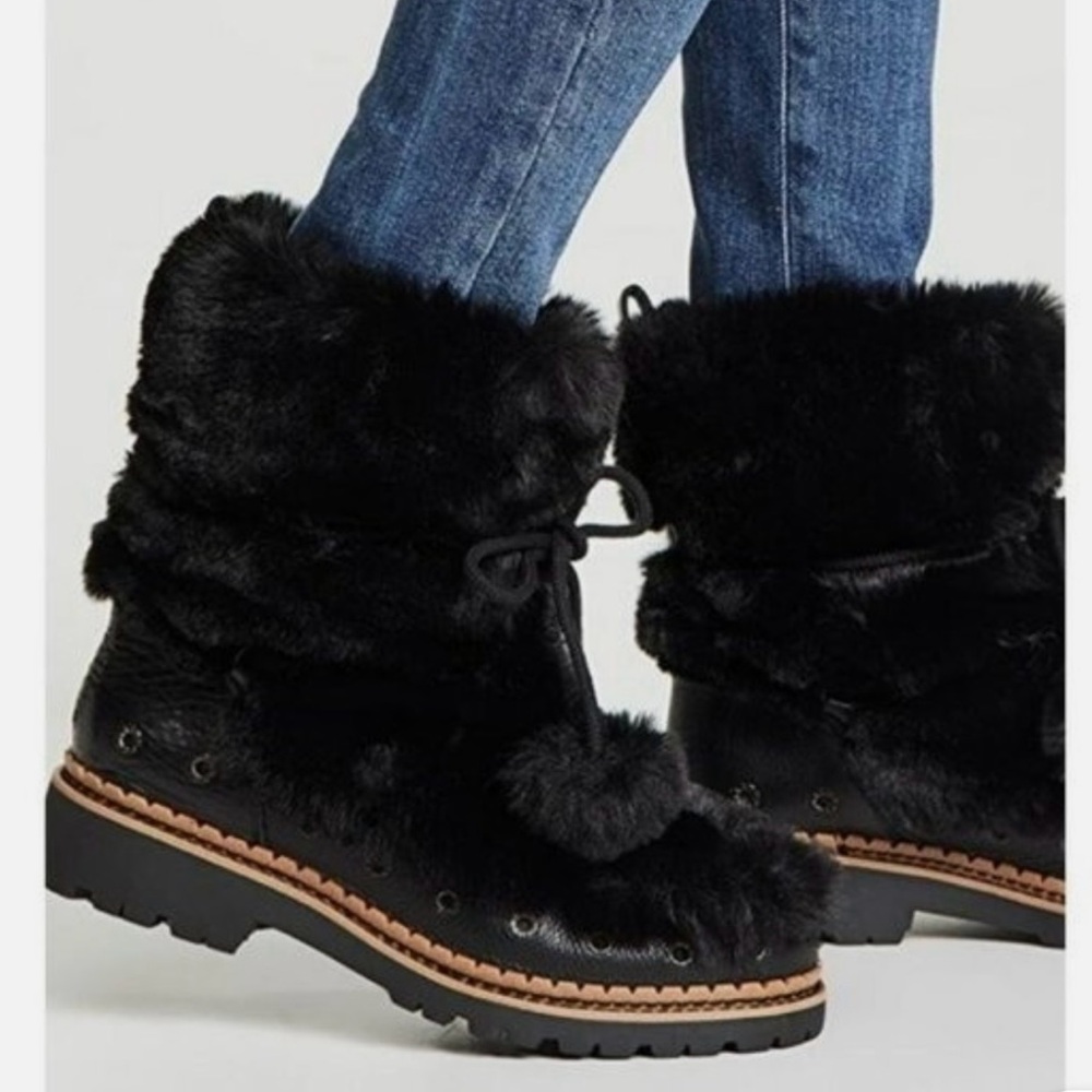 Sam Edelman Black Fur Ankle Boots